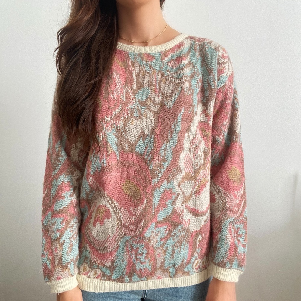 Vintage 1970s Campus Casuals floral knit sweater